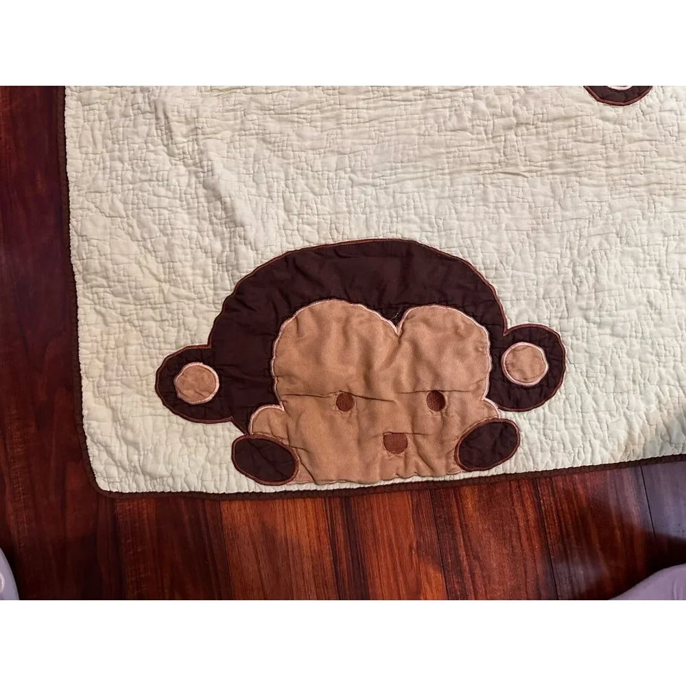 Peek a Boo MONKEY Baby Blanket Head Face Reversible Green‎ White Brown Stripe